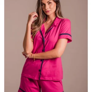 Conjunto Pijama Americano Curto 100% Algodão Adulto Feminino - PINK