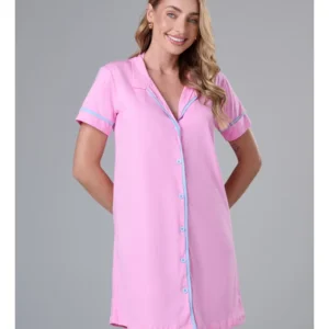 Camisola Americana Manga Curta 100% Algodão Adulto Feminino - CHICLETE