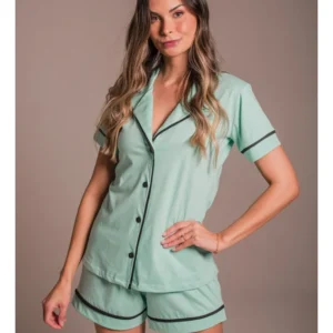 Conjunto Pijama Americano Curto 100% Algodão Adulto Feminino - MENTA