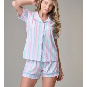 Conjunto Pijama Americano Curto 100% Algodão Adulto Feminino - LISTRA CANDY COLLOR