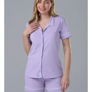 Conjunto Pijama Americano Curto 100% Algodão Adulto Feminino - LAVANDA