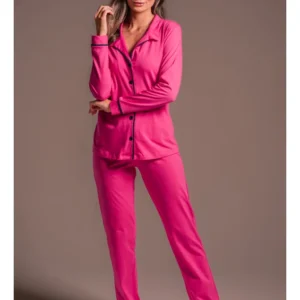 Conjunto Pijama Americano Longo 100% Algodão Adulto Feminino - PINK