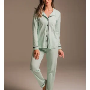 Conjunto Pijama Americano Longo 100% Algodão Adulto Feminino - MENTA